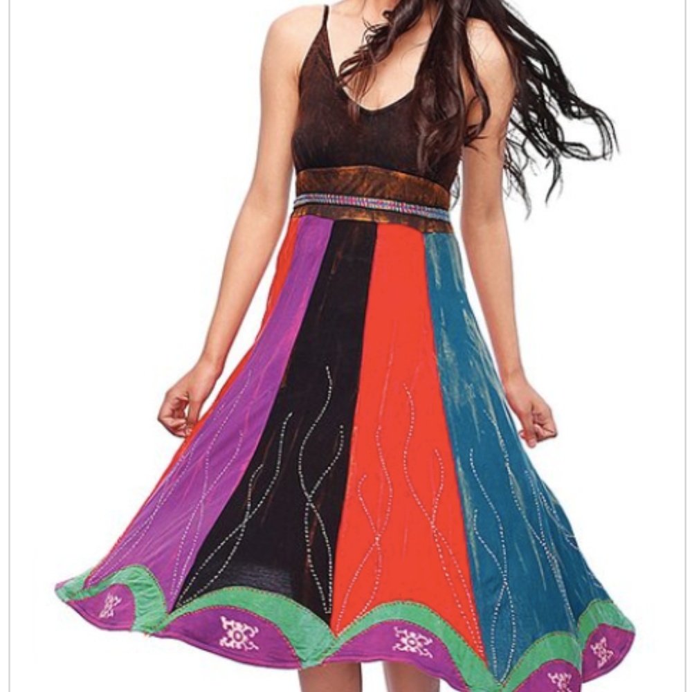 Rising International Brown & Red V-Neck Dress